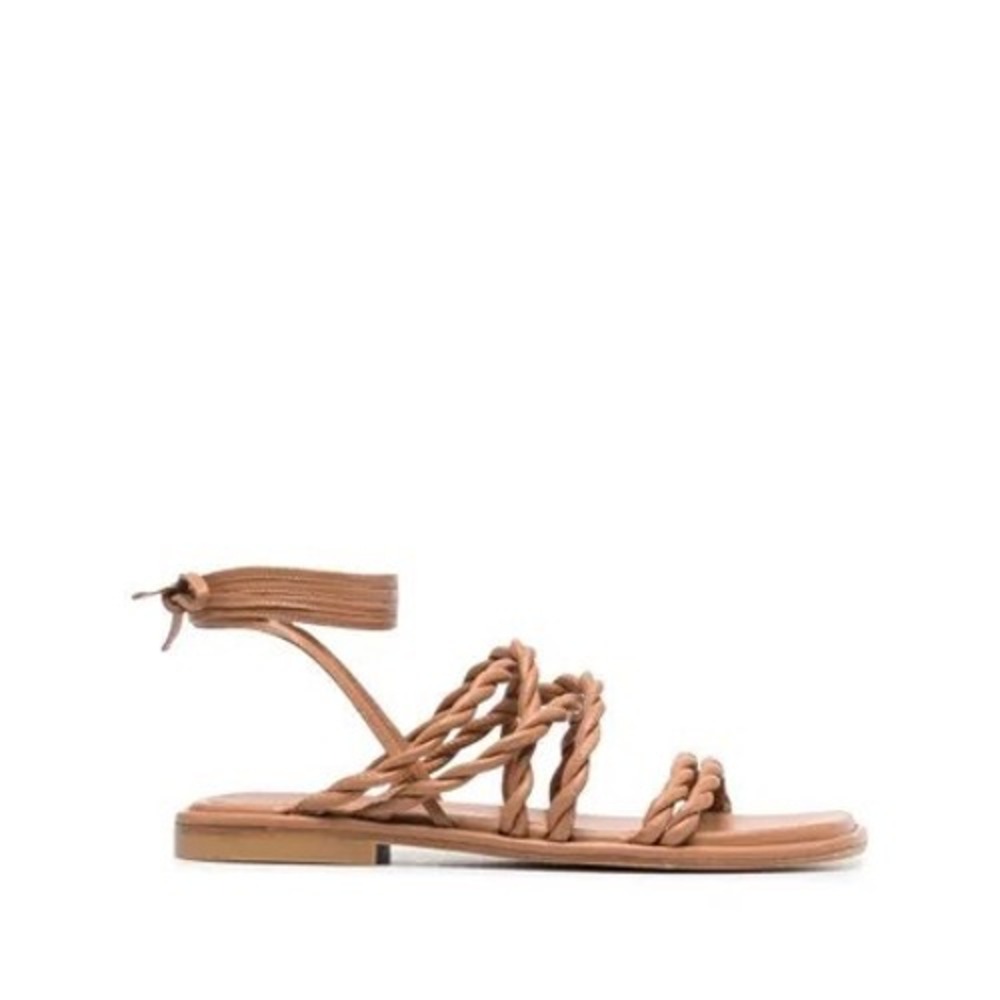 Stuart Weitzman Calypso Tan Braided Leather Lace Up Gladiator Sandal Size 8.5